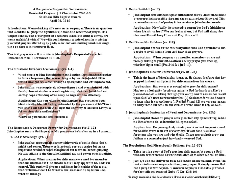 Study Notes For A Desperate Prayer For Deliverance 2 Chronicles 20 1 30