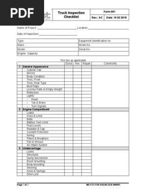 Form-091-Truck Inspection Checklist