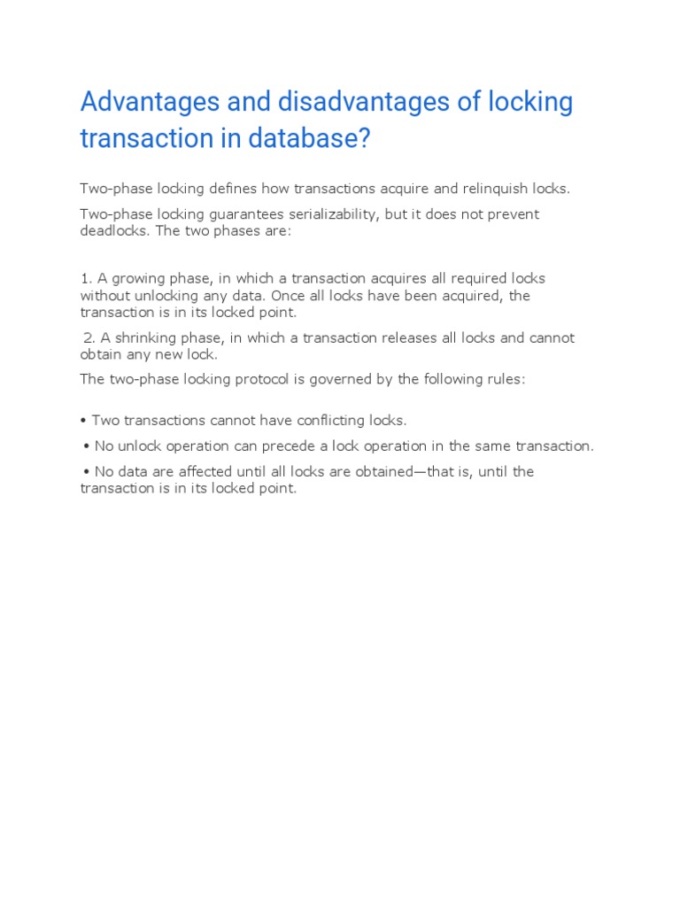 Advantages and Disadvantages of Locking Transaction in Database PDF