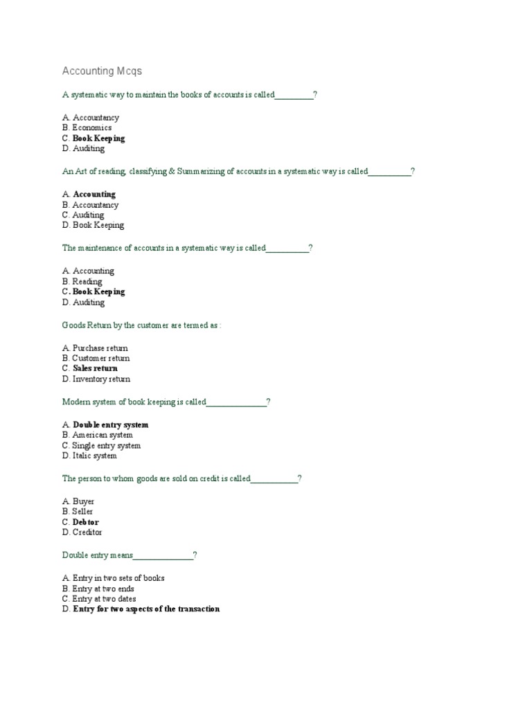 Accounting MCQs for Test Preparation | PDF | Debits And Credits | Bad Debt