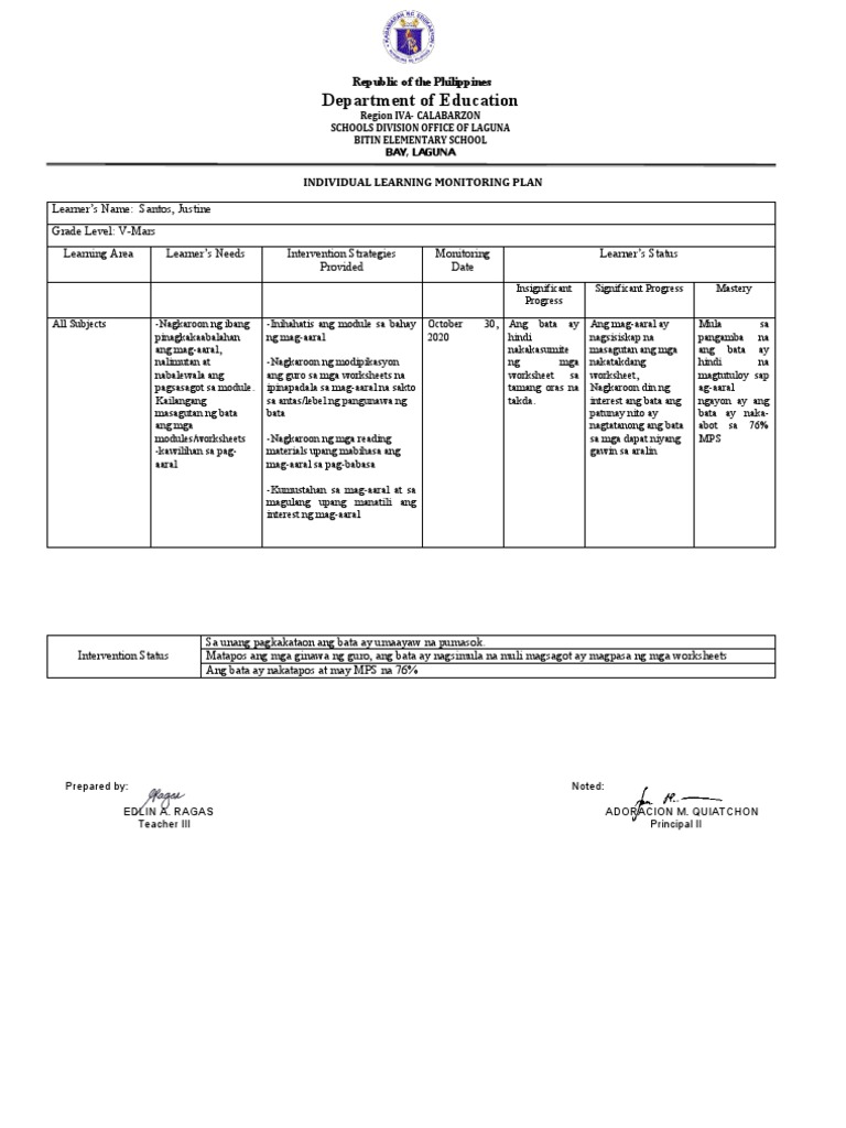 Individual Monitoring Plan Template PDF