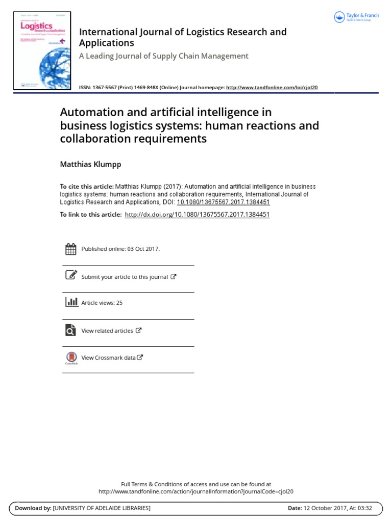 Automation and Artificial Intelligence in Business Logistics Systems ...