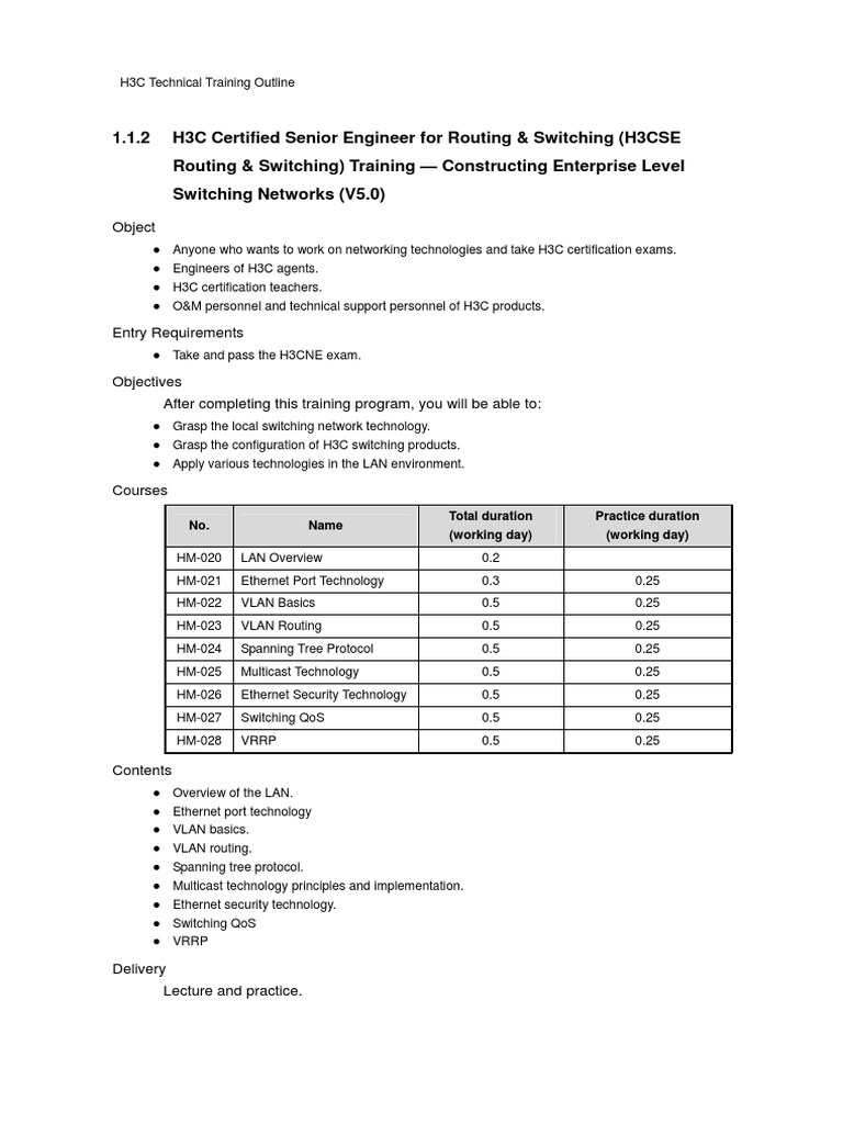 H3CSE Routing & Switching Training Outline | PDF | Computer Network ...