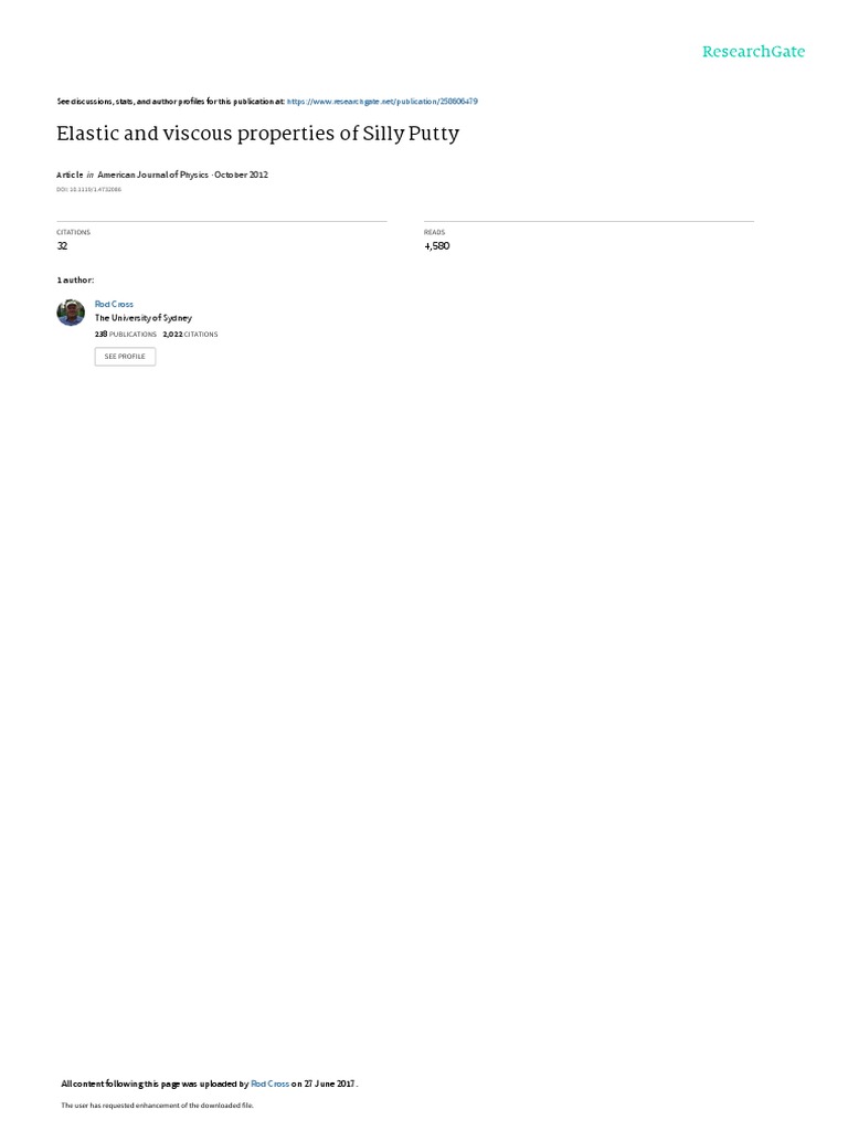 2012 Elastic and Viscous Properties of Silly Putty PDF Viscoelasticity Viscosity