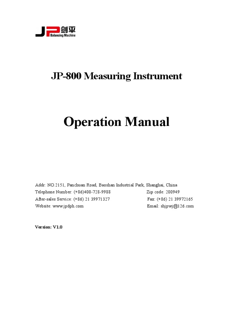 JP-800 Instrument Operation Manual | PDF | Engines | Calibration