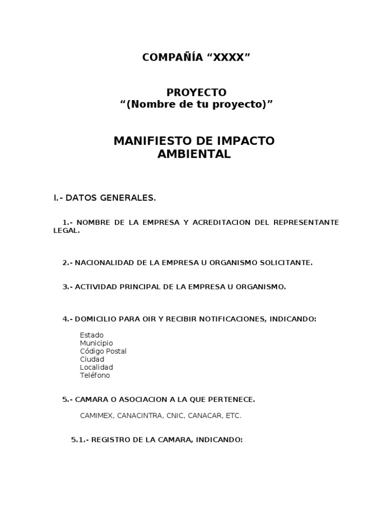Formato Manifiesto de Impacto Ambiental Parte 1 | PDF | Naturaleza