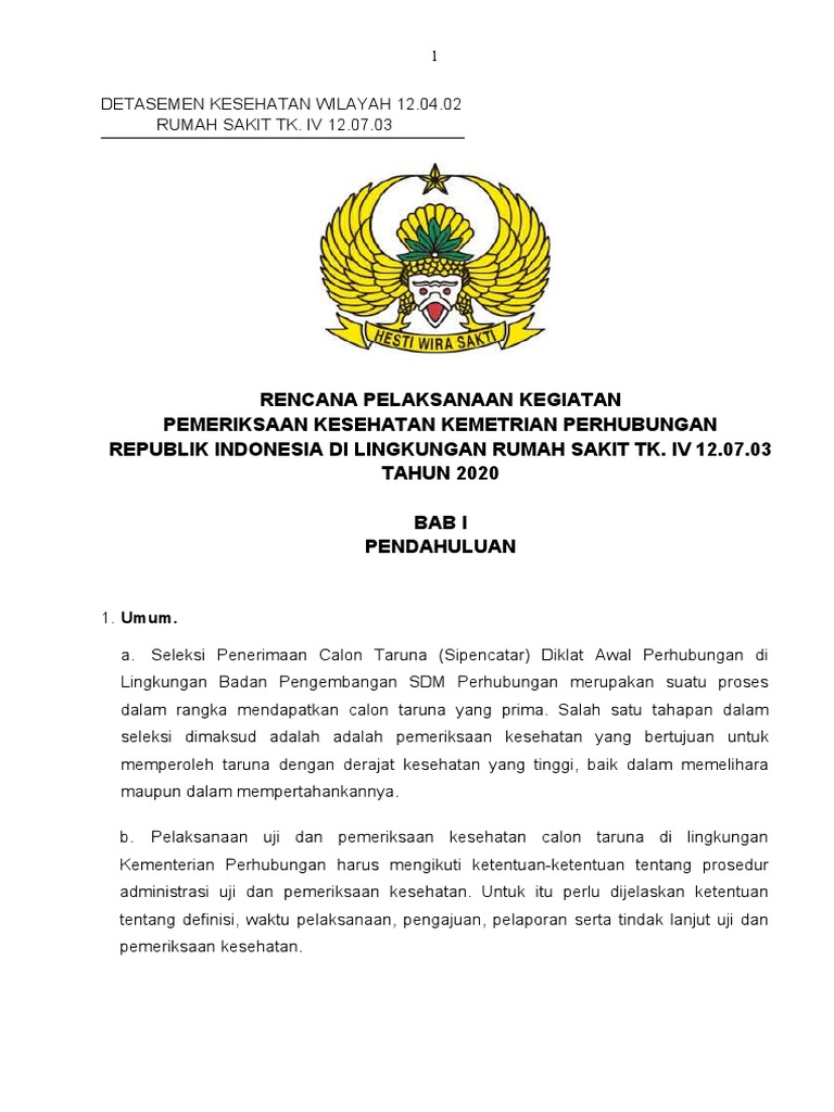 Rencana Uji Kesehatan Calon Taruna 2020 | PDF