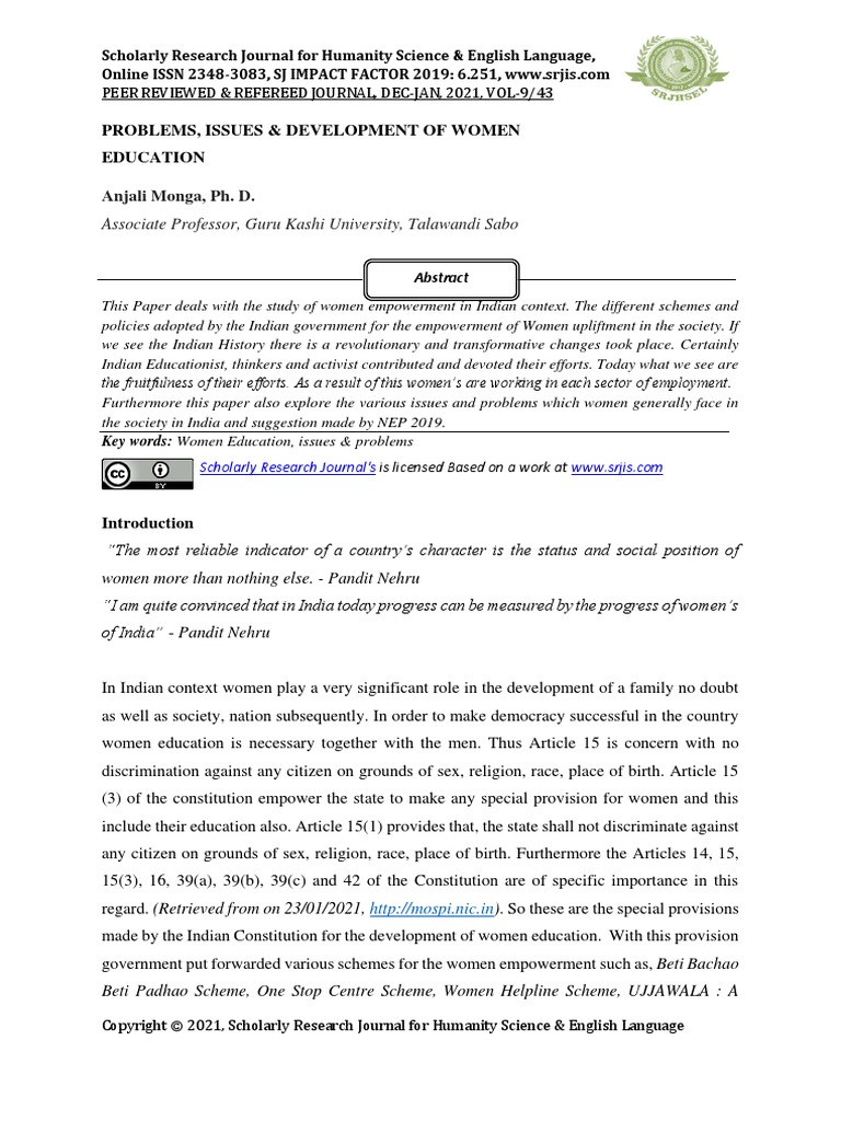 Problems, Issues & Development of Women Education | PDF | Literacy | Gender