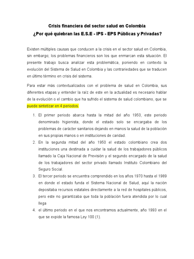 Crisis Financiera Del Sector Salud en Colombia | PDF | Política ...