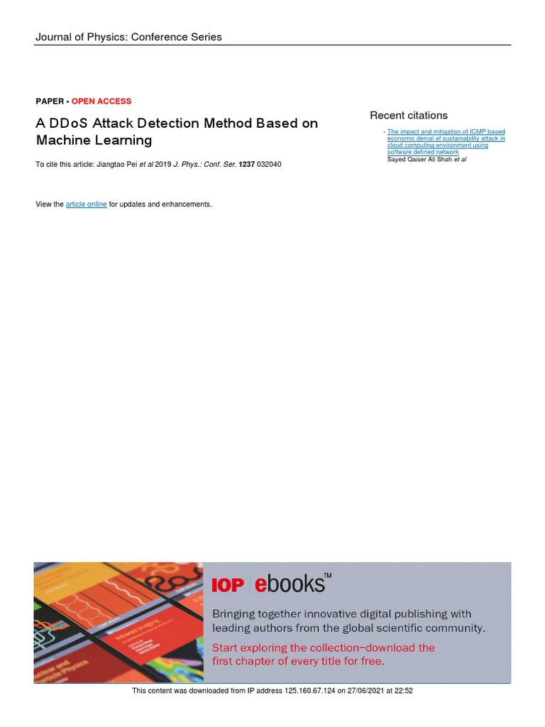 Machine Learning for DDoS Detection | PDF | Denial Of Service Attack ...