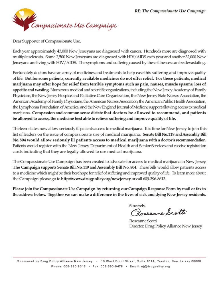 NJMedMJ SupporterLetter | PDF | Palliative Care | Medical Cannabis