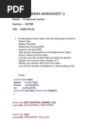 Dbms Worksheet-3: Name: - Praduman Kumar Section: - 20ITB5 UID: - 20BCS9446