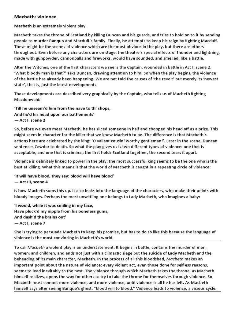 Violence Pdf Macbeth William Shakespeare