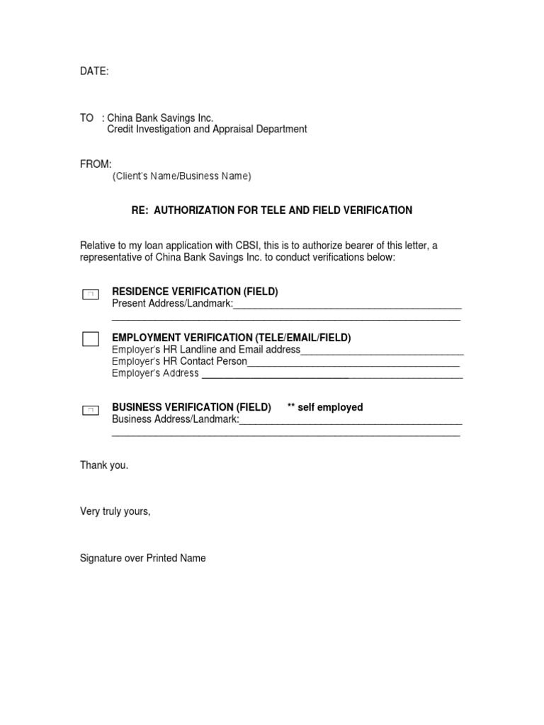 Authorization for Loan Verification | PDF