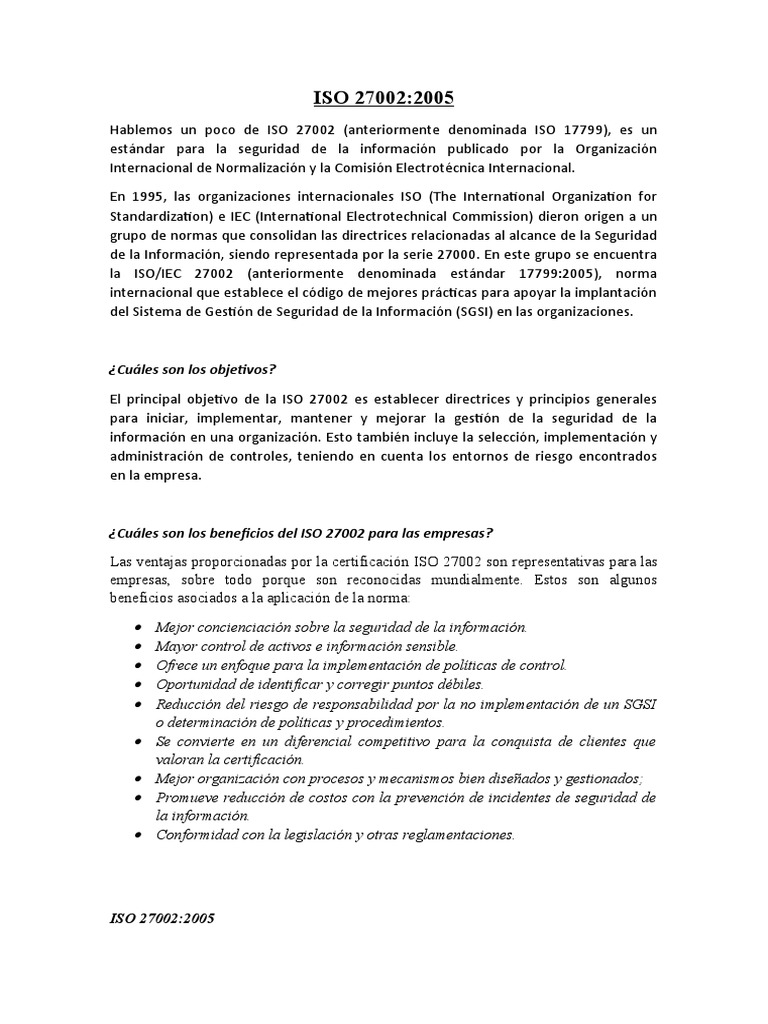 Iso 27002 | PDF | Organización internacional para la estandarización ...