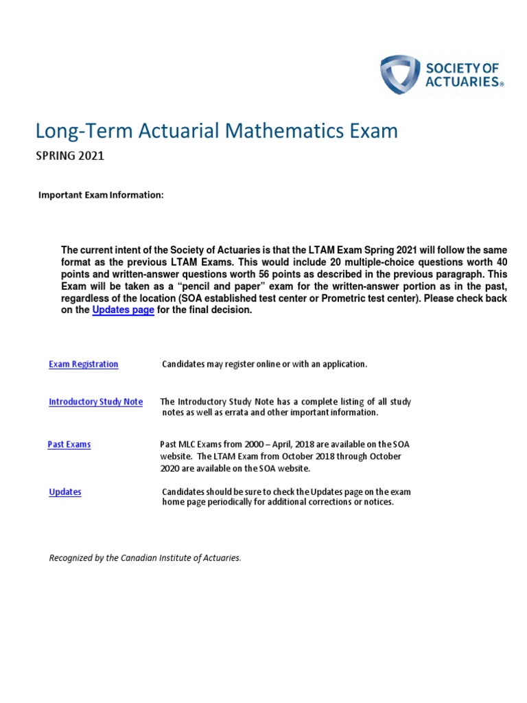 Long-Term Actuarial Mathematics Exam: SPRING 2021 | PDF | Defined ...