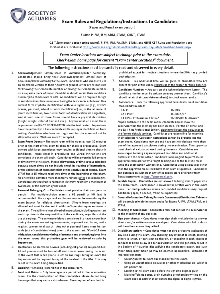 Exam Rules and Instructions for Candidates | PDF | Identity Document ...