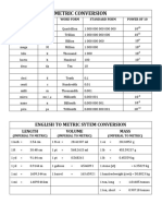 English To Metric Sytem Conversion