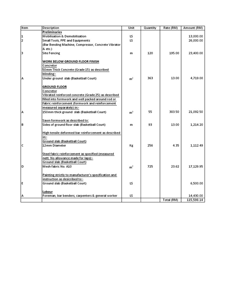 Basketball Court Quotation Sample PDF