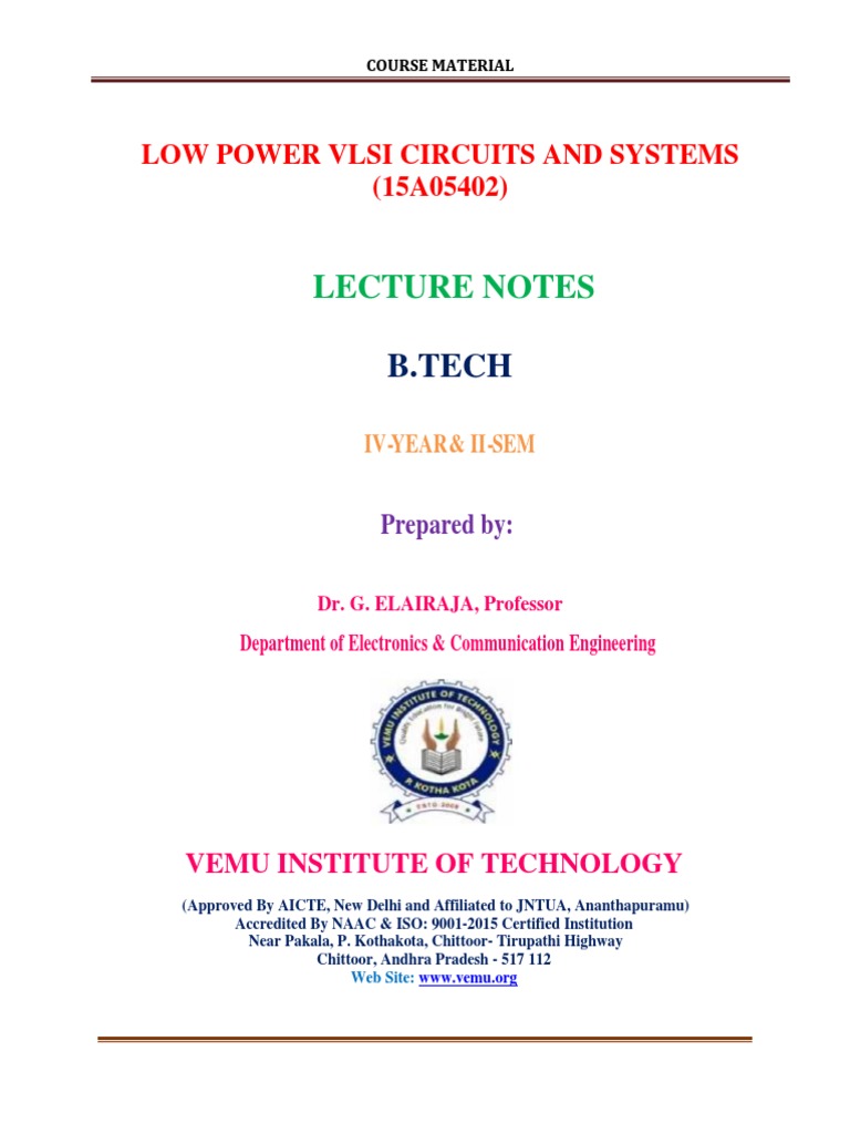 Low Power VLSI Circuits Course Notes | PDF | Field Effect Transistor ...