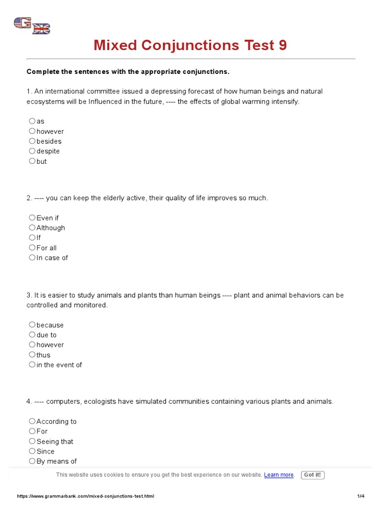 Conjunctions Worksheet for Class 8 | PDF | Ecology | Natural Environment