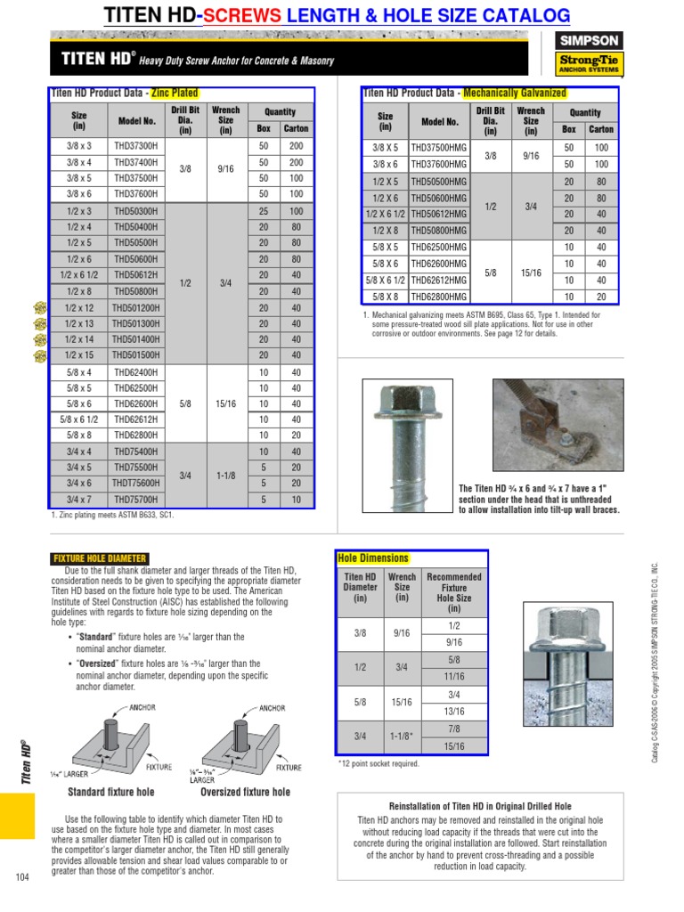 Titen Hd Heavy Duty Screw Anchor For Concrete Masonry Pdf Drill