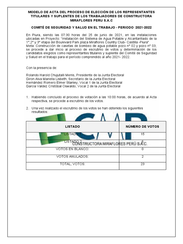 Acta de Proceso de Eleccion CSST Pozos | PDF | Formas de gobierno ...