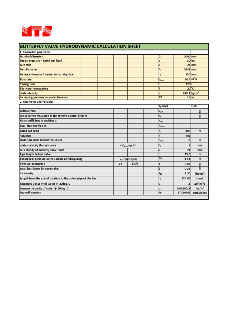 Butterfly Valve Hydrodynamic Calculation Sheet: S D Max 3 | PDF | Fluid ...