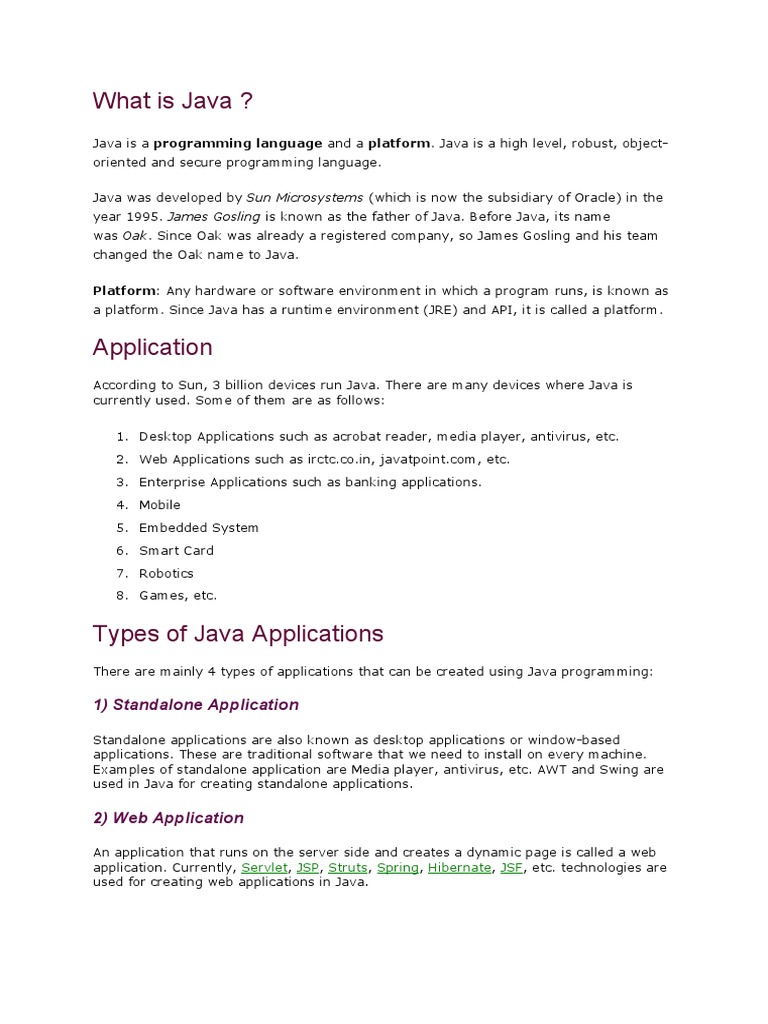 What Is Java ?: Platform: Any Hardware or Software Environment in Which ...