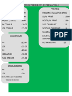 Photostat Union Price List