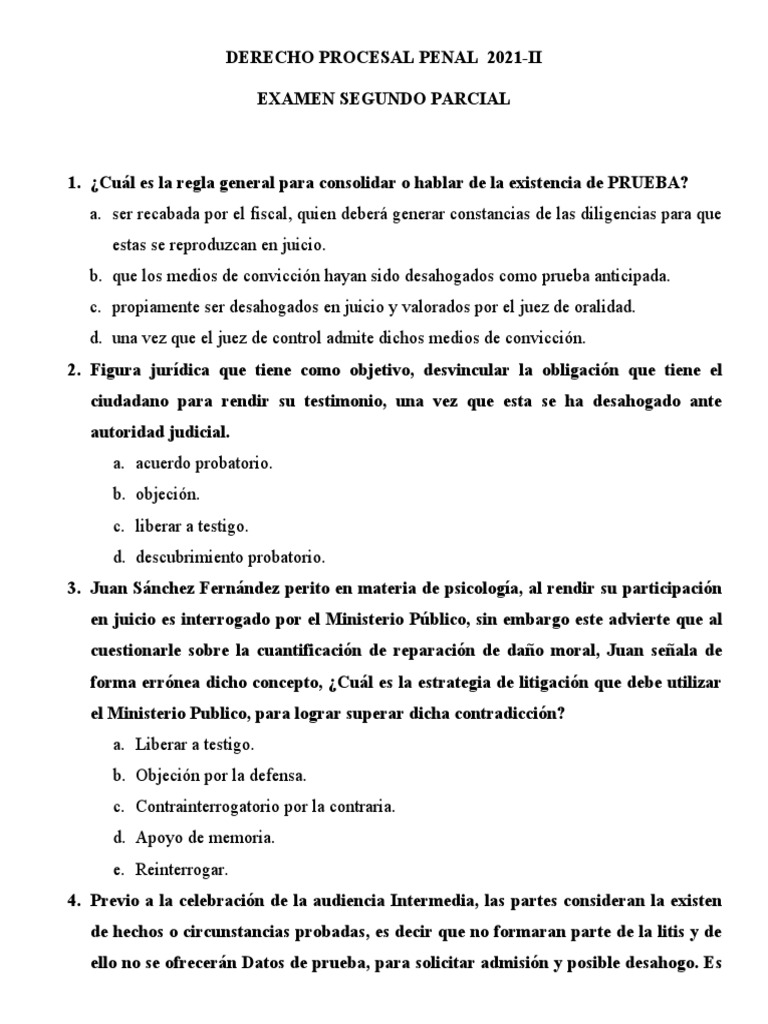 Examen Derecho Procesal Penal 2021-II | PDF | Evidencia (ley) | Derecho ...