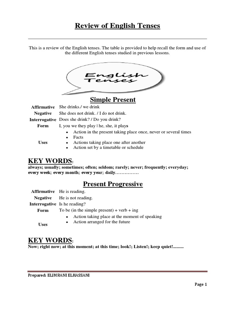 Review Of English Tenses Pdf Vc Pdf Subject Grammar Verb