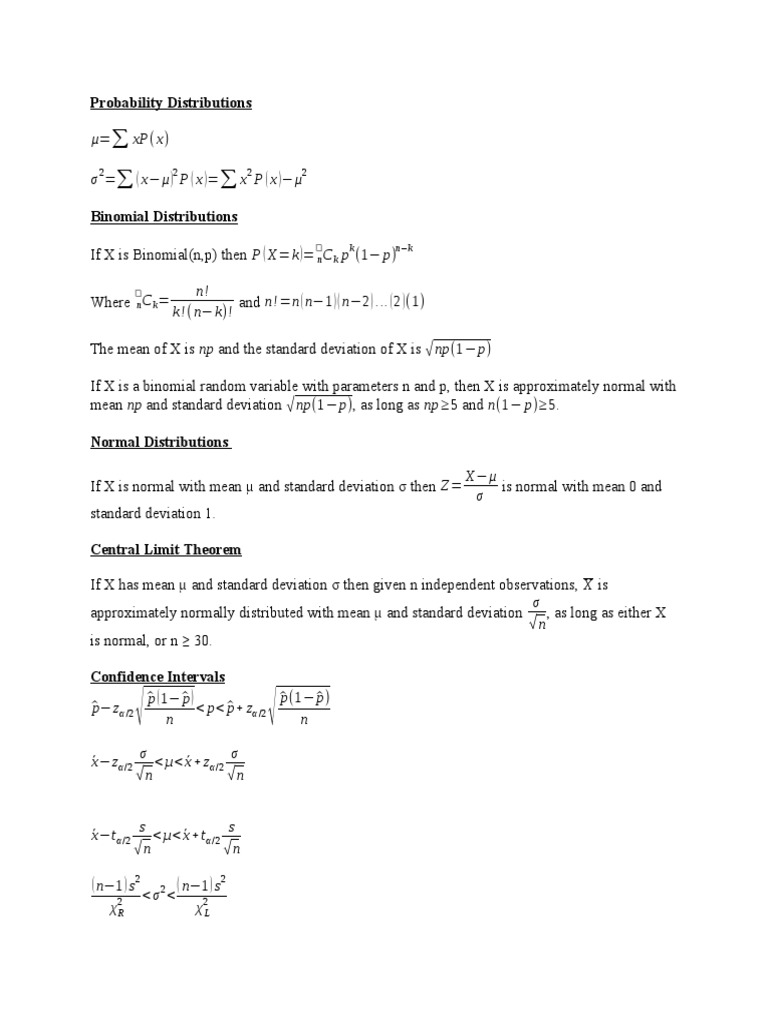 Formula sheets 2 | PDF | Normal Distribution | Standard Deviation