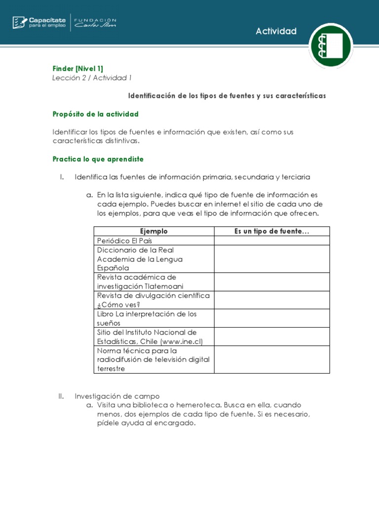 Actividades para Identificar Fuentes de Información | PDF