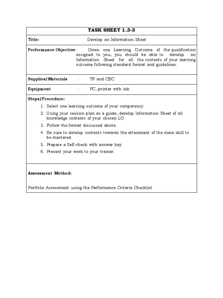 TASK SHEET - Develop An Information Sheet | PDF | Competence (Human ...