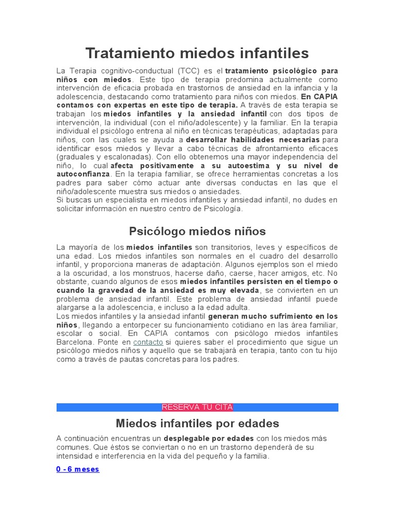 Tratamiento de miedos infantiles en TCC | PDF | Ansiedad | Trastorno de ...