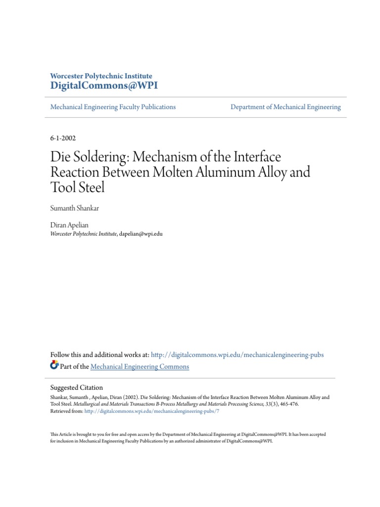 Die Soldering Mechanism of The Interface Reaction Between Molten Aluminum Alloy and Tool Steel