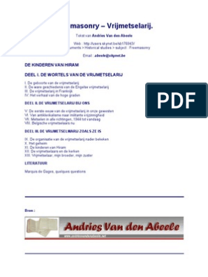 Spiksplinternieuw Freemasonry - Vrijmetselarij - Andries Van Den Abeele (Dutch) NE-08