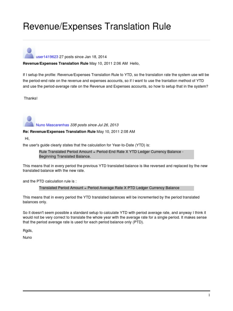 Revenue/Expenses Translation Rule: User1419623 | PDF