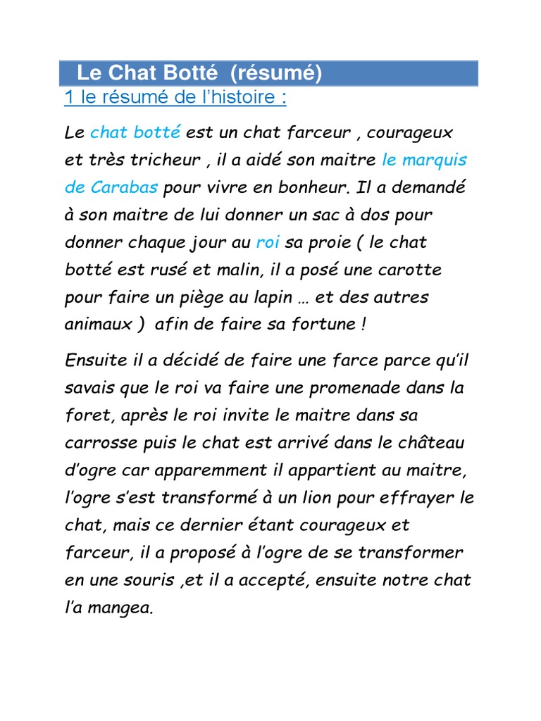 Le Chat Botte Texte Integral Pdf