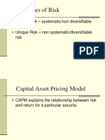 Types of Risk: Market Risk - Systematic/non Diversifiable Risk Unique Risk - Non Systematic/diversifiable Risk