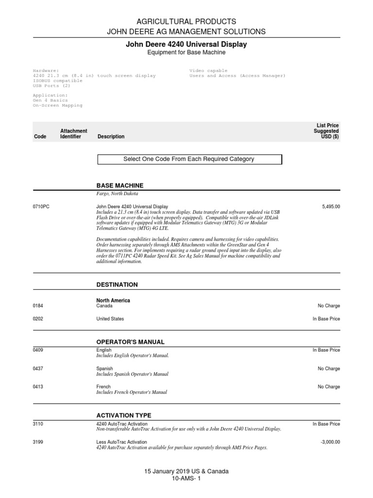 John Deere Agricultural Products Price List | PDF | Tractor