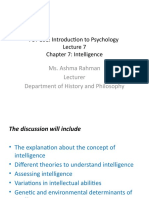 PSY 101: Introduction To Psychology Chapter 7: Intelligence