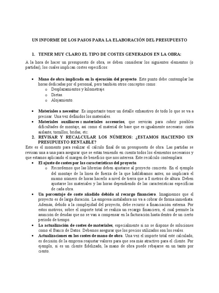Un Informe de Los Pasos para La Elaboración Del Presupuesto | PDF ...