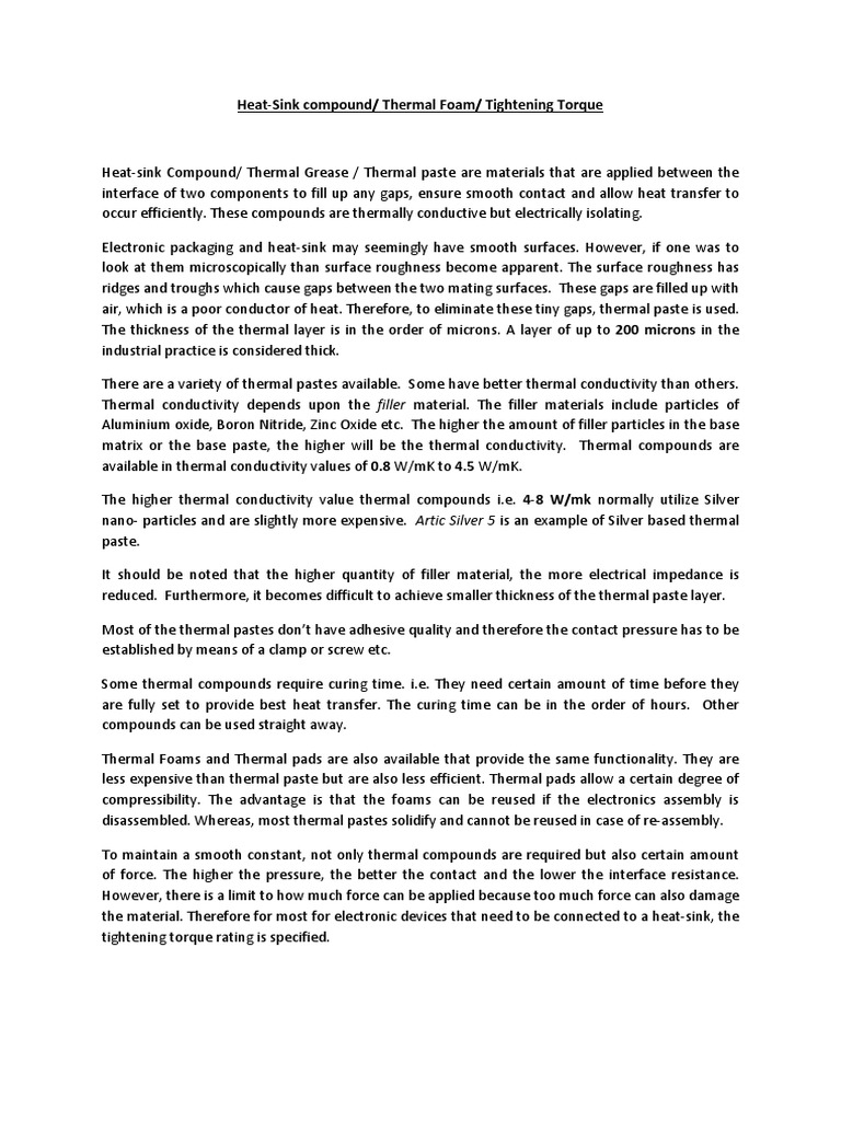 HeatSink Compound/ Thermal Foam/ Tightening Torque PDF Electrical