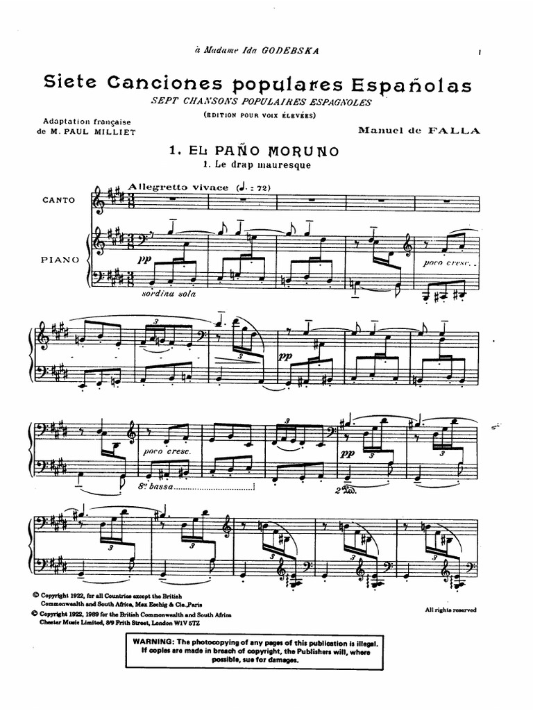7 Canciones Populares Españolas Voz Aguda Manuel Falla Pdf