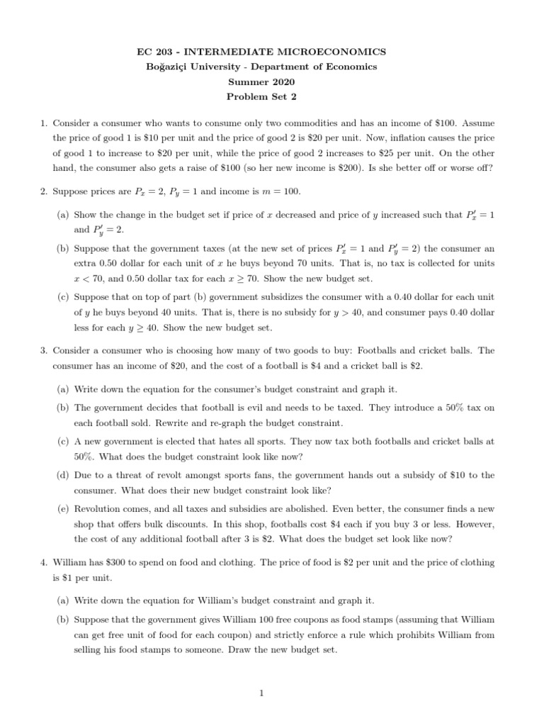 Intermediate Microeconomics Problem Set | PDF | Consumer Behaviour ...