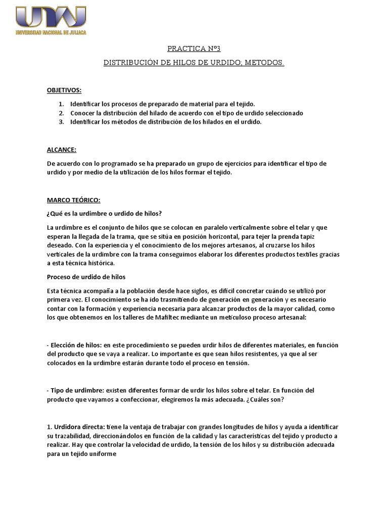 Métodos de Distribución de Hilos en Urdido | PDF | Telar | Textiles