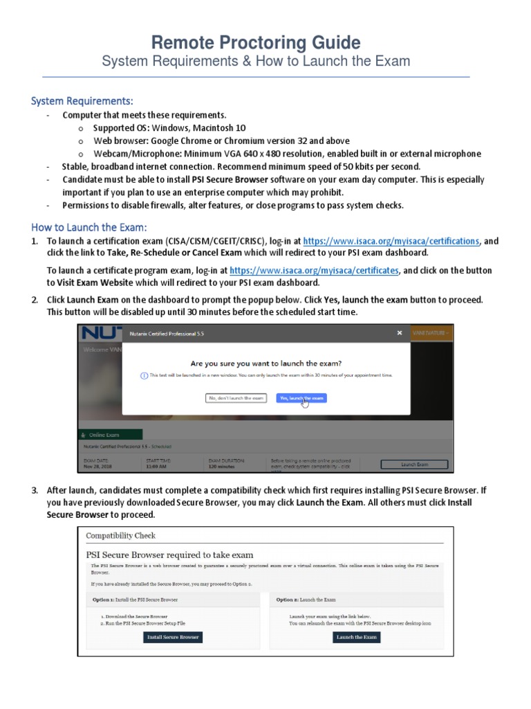 Remote Proctoring Guide System Requirements & How To Launch The Exam PDF