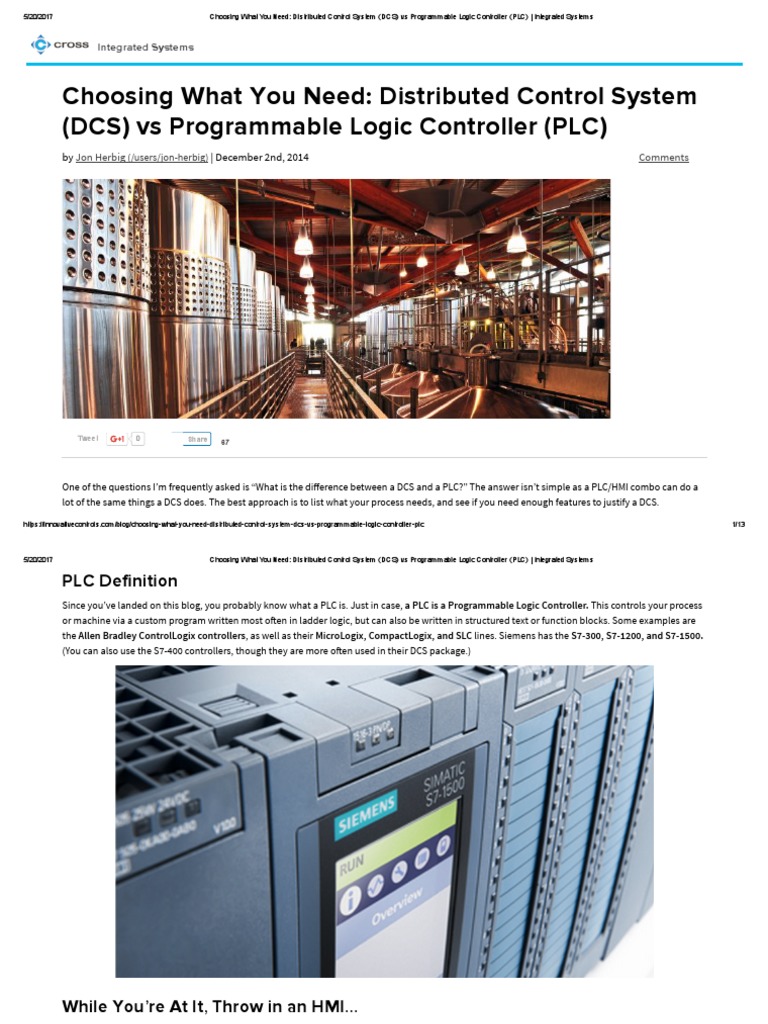Choosing What You Need - Distributed Control System (DCS) Vs ...